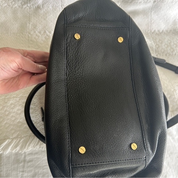 Tory Burch Amanda Black Pebbled Leather Convertible Hobo Satchel Gold Logo - Picture 10 of 16